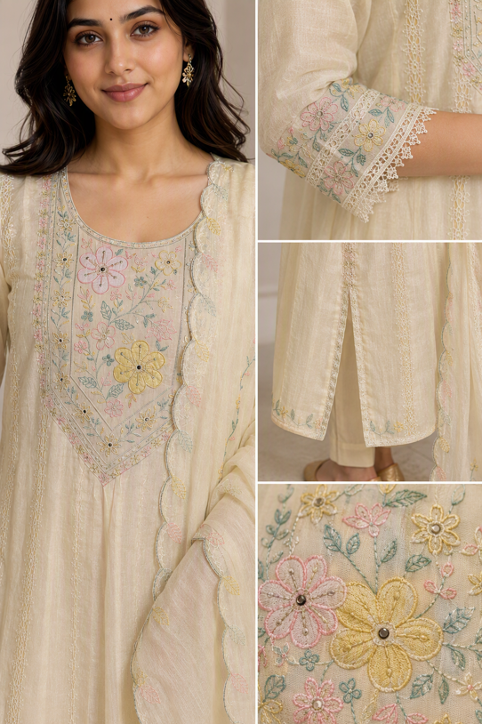 Ivory Floral Elegance Embroidered Anarkali Suit Set. - Image 2
