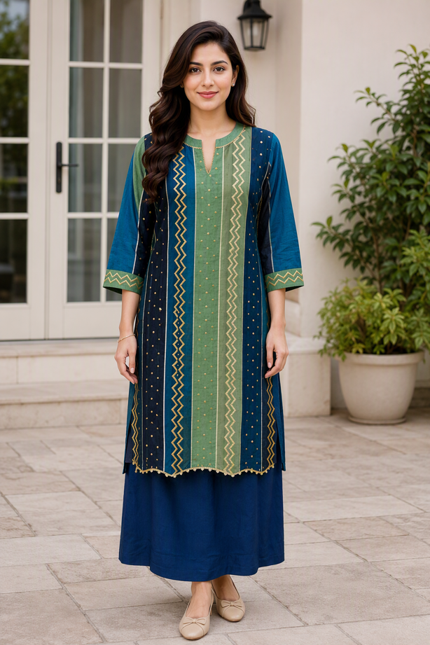 Midnight Emerald Zigzag Thread Co-ord Set