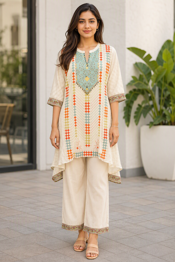 Ivory Aqua Geometric Print Co-ord Set