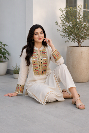 Ivory Multicolour Thread Work Co-ord Set