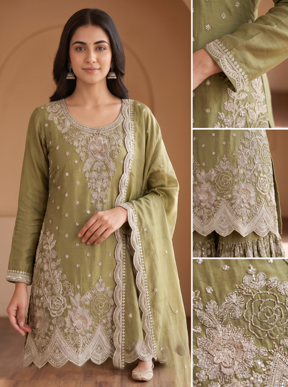 Olive Aafiya Embroidered Gharara Set - Image 4