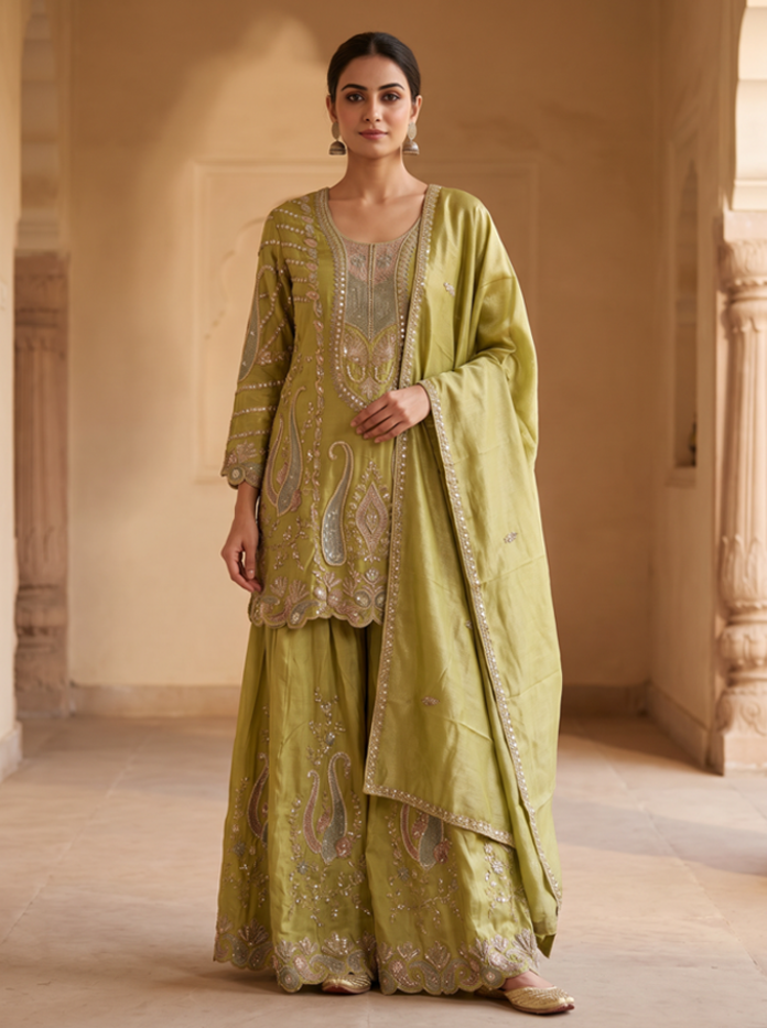 Pistachio Meher Paisley Gharara Set - Image 2