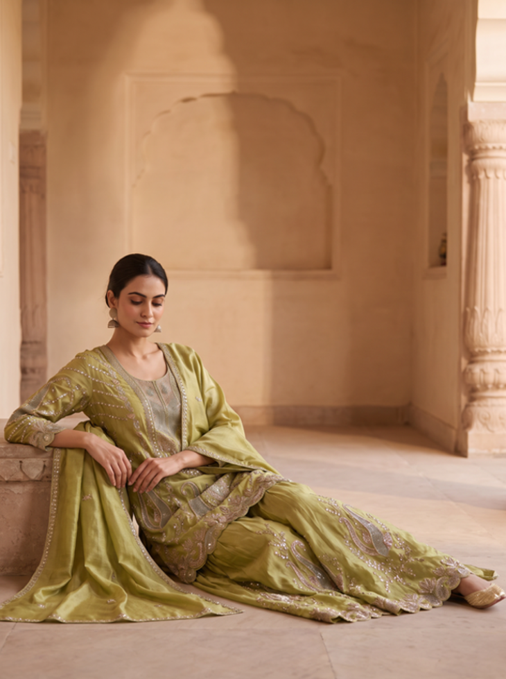 Pistachio Meher Paisley Gharara Set - Image 3
