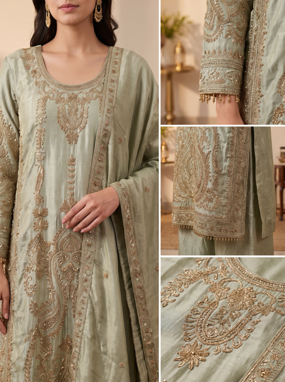 Sage Noor Zari Embroidered Palazzo Set - Image 4