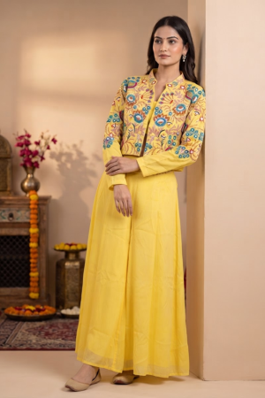 LIme Green Gulbhar Embroidered Jacket Indo Western Set
